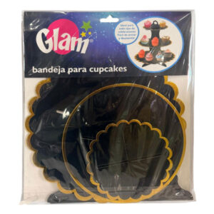 Bandeja para cupcakes Glam 3 niveles negra