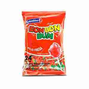 CARAMELO BON BON BUM FRESA BOLSA CHUPETES 24 UNIDADES