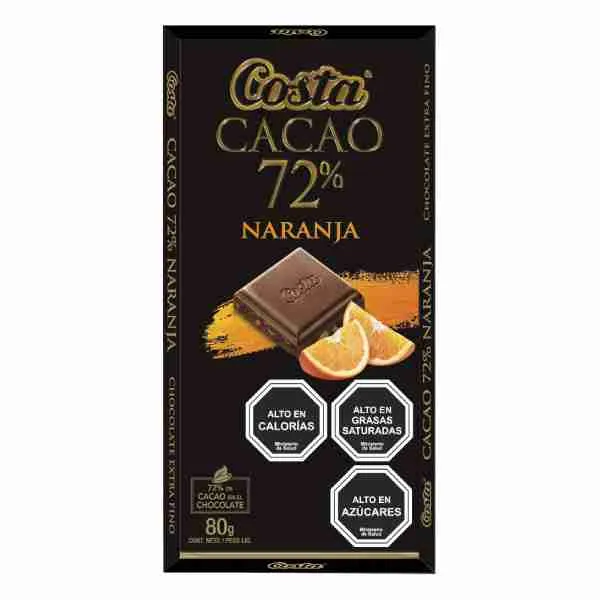 Chocolate Cacao Costa naranja barra 80 gr