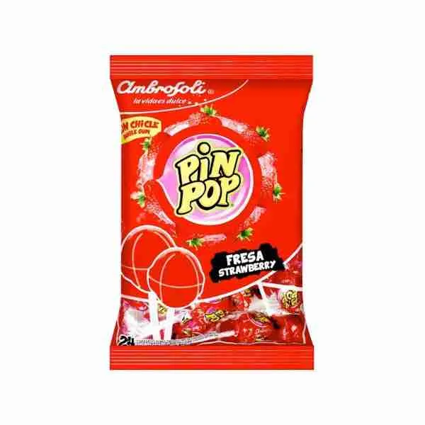 Caramelos Pin Pop fresa 17gr bolsa 24 uds