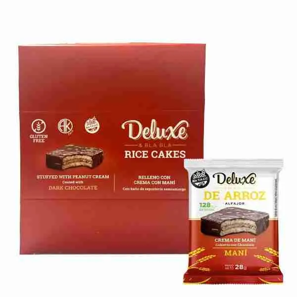 Alfajores de arroz Deluxe Bla Bla 28gr crema con maní display 12 uds
