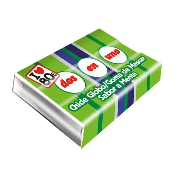 Pack 3 chicle Dos en Uno menta display 64 unidades