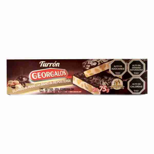 Turrón blando de maní Georgalos bañado en chocolate 75gr