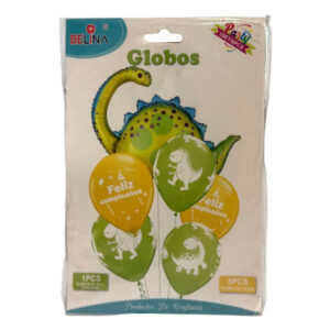 Globo Belina “Feliz Cumpleaños” dinosaurios set 6 piezas