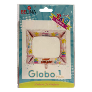 Globo metalizado Belina marco selfie rosado “Happy Birthday”