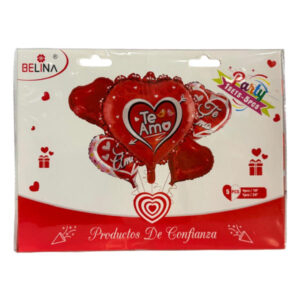Globo metalizado Belina corazón “Te Amo” set 5 piezas