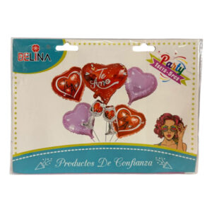 Globo metalizado Belina corazón y copas “Te Amo” set 5 piezas