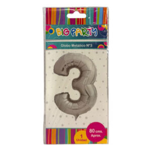 Globo metalizado Big Party N° 3 plateado 80cm