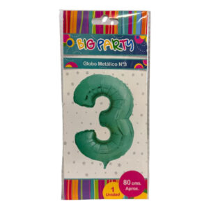 Globo metalizado Big Party N° 3 verde 80cm