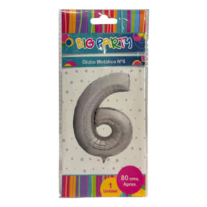 Globo metalizado Big Party N° 6 plateado 80cm