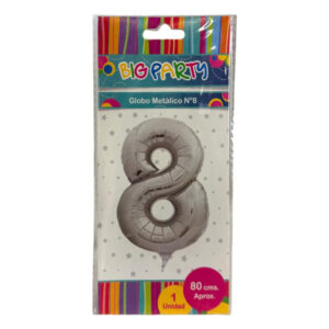 Globo metalizado Big Party N° 8 plateado 80cm