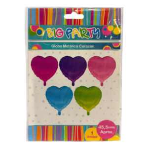 Globo metalizado Big Party corazón 45,5cm 1 ud