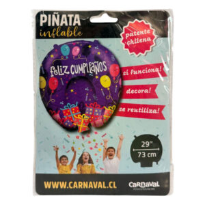 Globo piñata Carnaval “Feliz Cumpleaños” globos y regalos 23x73cm