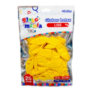 Globo látex Feco Festivity N°9 liso amarillo 25 uds