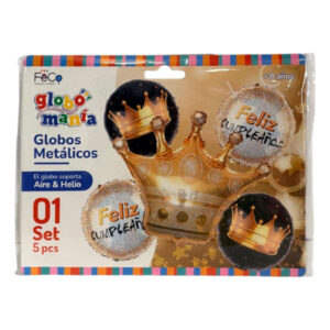 Globo metálico Feco Festivity coronas doradas set 5 piezas