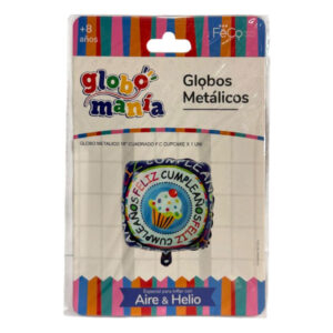 Globo metálico Feco Festivity “Feliz Cumpleaños” cuadrado cupcake 18″