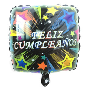 Globo metálico Feco Festivity “Feliz Cumpleaños” cuadrado negro 18″