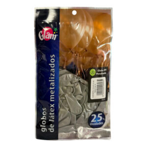 Globo látex Glam N° 9 metalizado plateado 25 uds
