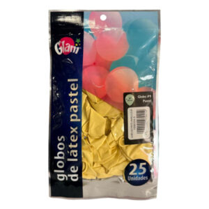 Globo látex Glam N° 9 pastel amarillo 25 uds