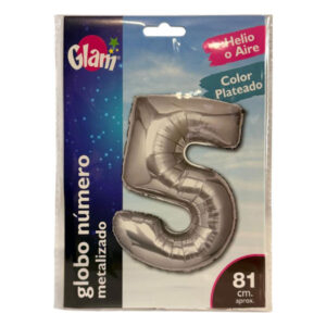 Globo metálico Glam plateado 81cm N° 5