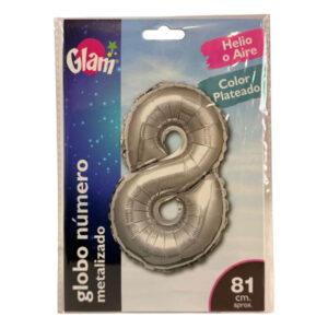 Globo metálico Glam plateado 81cm N° 8