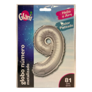 Globo metálico Glam plateado 81cm N° 9