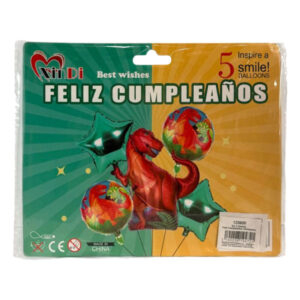 Globo metálico Inspire a Smile! “Feliz Cumpleaños” dinosaurio set 5 piezas