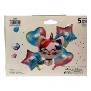 Globo metálico Inspire a Smile! gato unicornio set 5 piezas
