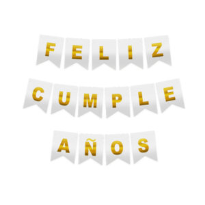 Guirnalda Feco Festivity “Feliz Cumpleaños” dorado y blanco 3m