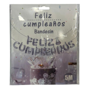 Guirnalda Glam “Feliz Cumpleaños” plateado 5m