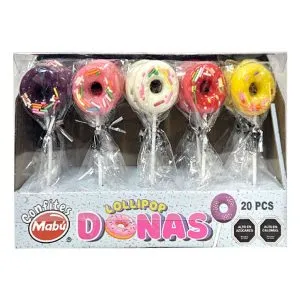 Caramelos lollipop donas Mabú display 20 uds