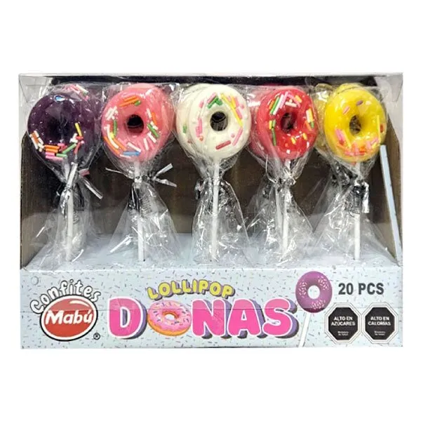 Caramelos lollipop donas Mabú display 20 uds