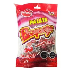 Caramelos paletas Boquita Mabú sabor cereza bolsa 24 uds