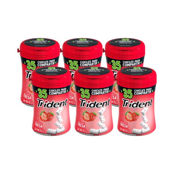 Chicle Trident fresa botella 35 chicles pack 6 uds