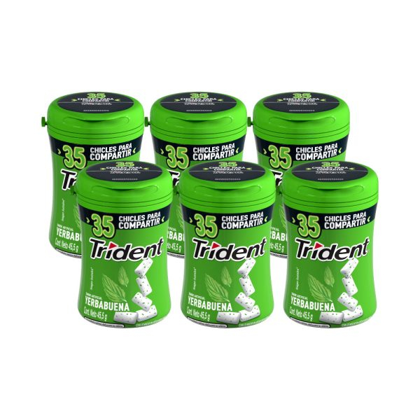 Chicle Trident yerbabuena botella 35 chicles pack 6 uds