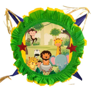 Piñata artesanal 4 puntas Animales de la selva 40×40 cms
