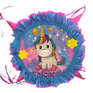 Piñata artesanal 4 puntas Unicornio 40×40 cms