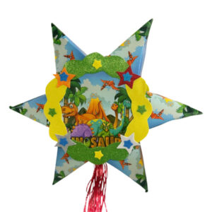 Piñata artesanal 6 puntas Dinosaurios 70×70 cms