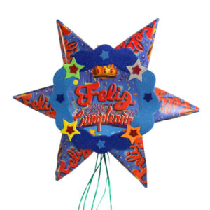Piñata artesanal 6 puntas Feliz Cumpleaños 70×70 cms
