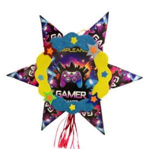 Piñata artesanal 6 puntas Gamer 70×70 cms