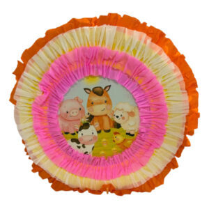 Piñata artesanal redonda Animales de la granja 30×30 cms  N° 2