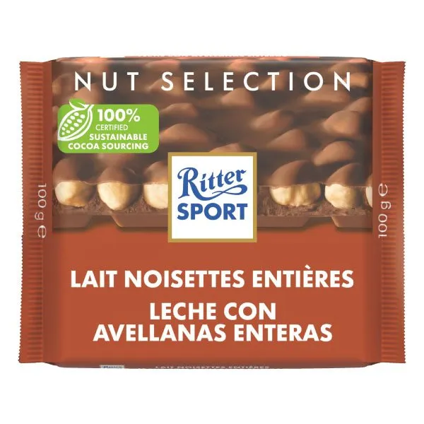 Chocolate Ritter Sport leche con avellanas enteras 100gr