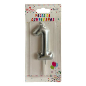 Vela cumpleaños Belina 9cm plateado N° 1