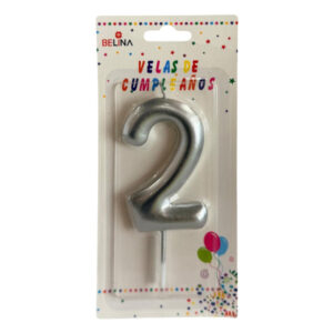 Vela cumpleaños Belina 9cm plateado N° 2