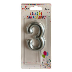 Vela cumpleaños Belina 9cm plateado N° 3