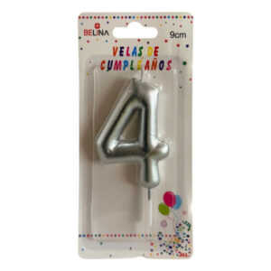 Vela cumpleaños Belina 9cm plateado N° 4