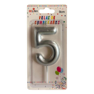 Vela cumpleaños Belina 9cm plateado N° 5