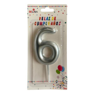 Vela cumpleaños Belina 9cm plateado N° 6