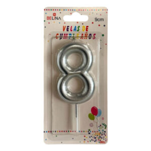 Vela cumpleaños Belina 9cm plateado N° 8
