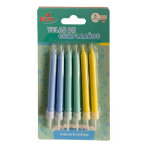 Vela cumpleaños Belina colores azul, verde y amarillo 6 uds